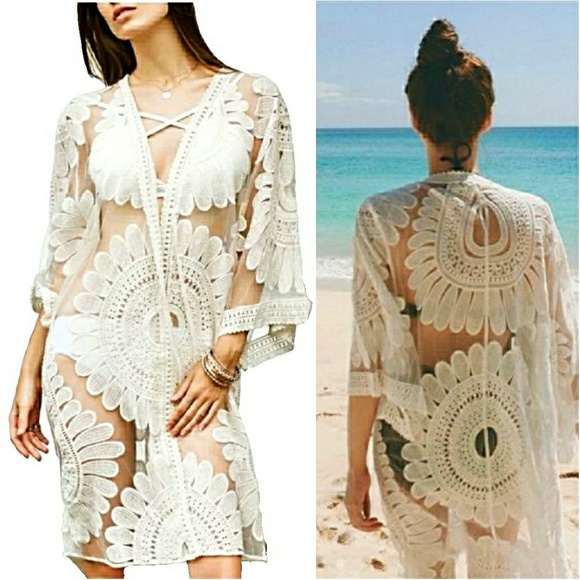 Other - ✔ONLY 1 LEFT✔-NWT- BOHO WHT  LACE COVER-UP/ KIMONO